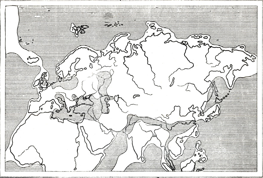 Рис. 72. Схема палеографии верхней перми для части восточного полушария (по Темье, 1952)